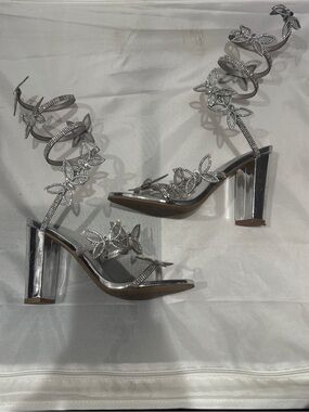 Silver Crystal Butterfly Wrap-Heels